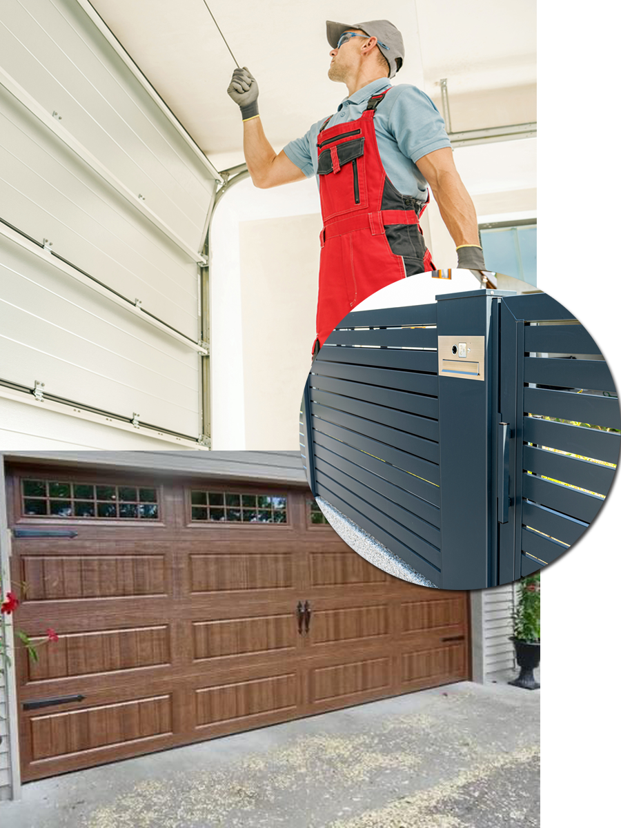 garage door with a technician wearing red t shirt